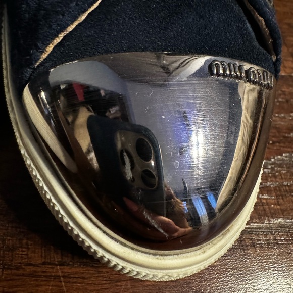 Miu Miu Navy Blue Suede Metal Cap Toe Lace Up Sneakers- 40 - Picture 6 of 14